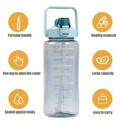 0.5L 1.0L 2L Portable Water Bottle Large Capacity Plastic Straw Water Cup Drink Bottle with Time Marker for Outdoor Sports Fitne Leedoar