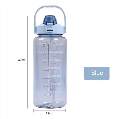 0.5L 1.0L 2L Portable Water Bottle Large Capacity Plastic Straw Water Cup Drink Bottle with Time Marker for Outdoor Sports Fitne Leedoar