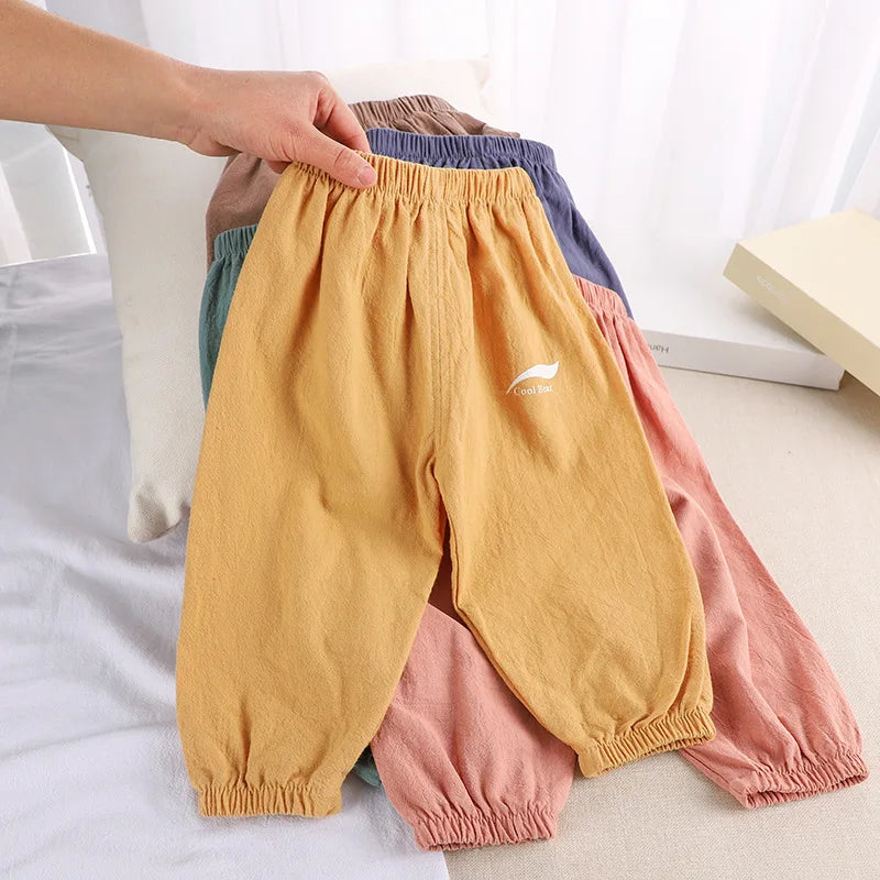 1 2 3 4 5  Years New Children's Anit-mosquito Pants Summer Baby Air Conditioning Bloomers Boys and Girls Cotton and Linen Pants Leedoar