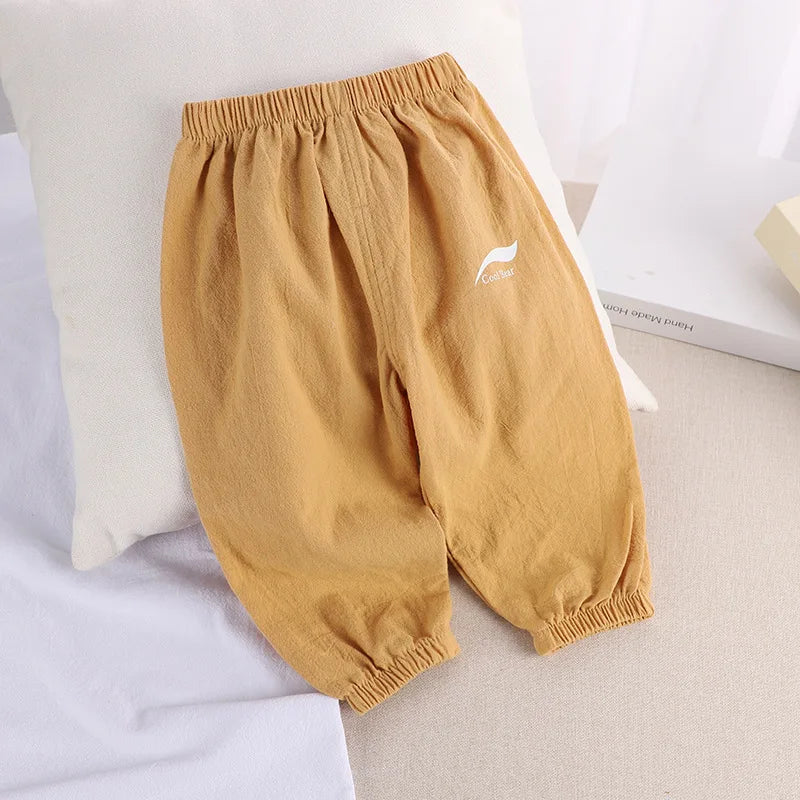 1 2 3 4 5  Years New Children's Anit-mosquito Pants Summer Baby Air Conditioning Bloomers Boys and Girls Cotton and Linen Pants Leedoar