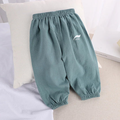 1 2 3 4 5  Years New Children's Anit-mosquito Pants Summer Baby Air Conditioning Bloomers Boys and Girls Cotton and Linen Pants Leedoar