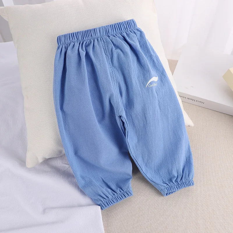 1 2 3 4 5  Years New Children's Anit-mosquito Pants Summer Baby Air Conditioning Bloomers Boys and Girls Cotton and Linen Pants Leedoar