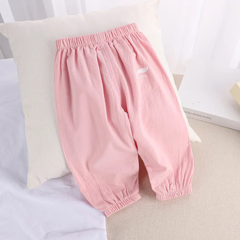 1 2 3 4 5  Years New Children's Anit-mosquito Pants Summer Baby Air Conditioning Bloomers Boys and Girls Cotton and Linen Pants Leedoar