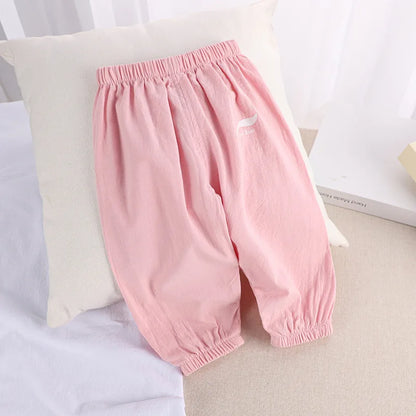 1 2 3 4 5  Years New Children's Anit-mosquito Pants Summer Baby Air Conditioning Bloomers Boys and Girls Cotton and Linen Pants Leedoar