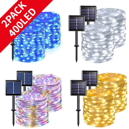 1~2 Pacote de Luzes de Fadas Solares 400/300/200/100/50LED Luzes de Corda Solares Externas À Prova D'Água Natal Fio de Cobre Luz Cintilante 