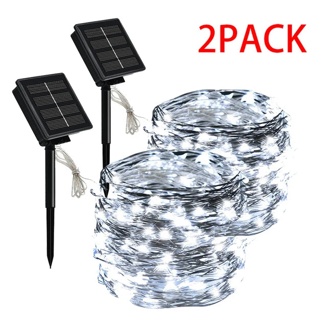 1~2 Pacote de Luzes de Fadas Solares 400/300/200/100/50LED Luzes de Corda Solares Externas À Prova D'Água Natal Fio de Cobre Luz Cintilante 