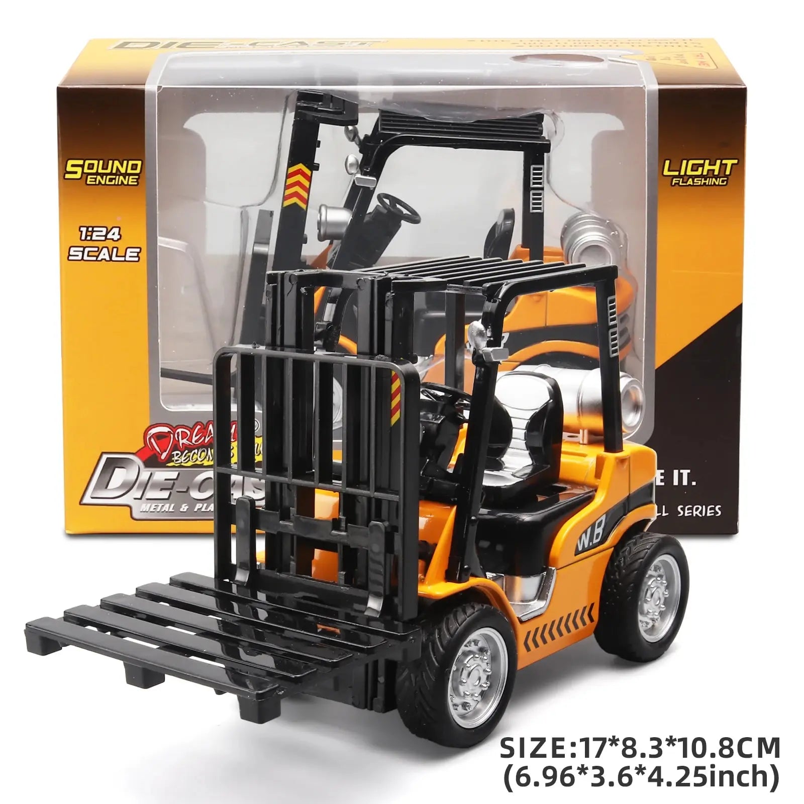 1:24 Scale Alloy Construction Forklift & Crane Toy Model with Retroactive Motion & Sound & Light Effects - Ideal for Kids' Play Leedoar