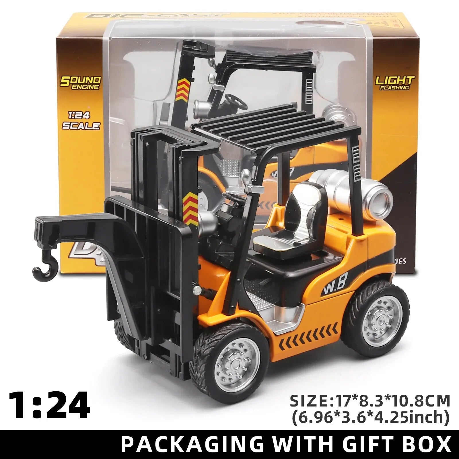 1:24 Scale Alloy Construction Forklift & Crane Toy Model with Retroactive Motion & Sound & Light Effects - Ideal for Kids' Play Leedoar