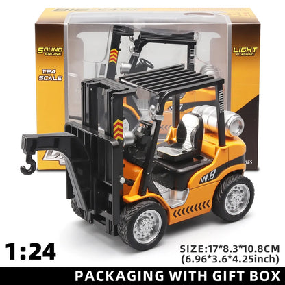 1:24 Scale Alloy Construction Forklift & Crane Toy Model with Retroactive Motion & Sound & Light Effects - Ideal for Kids' Play Leedoar