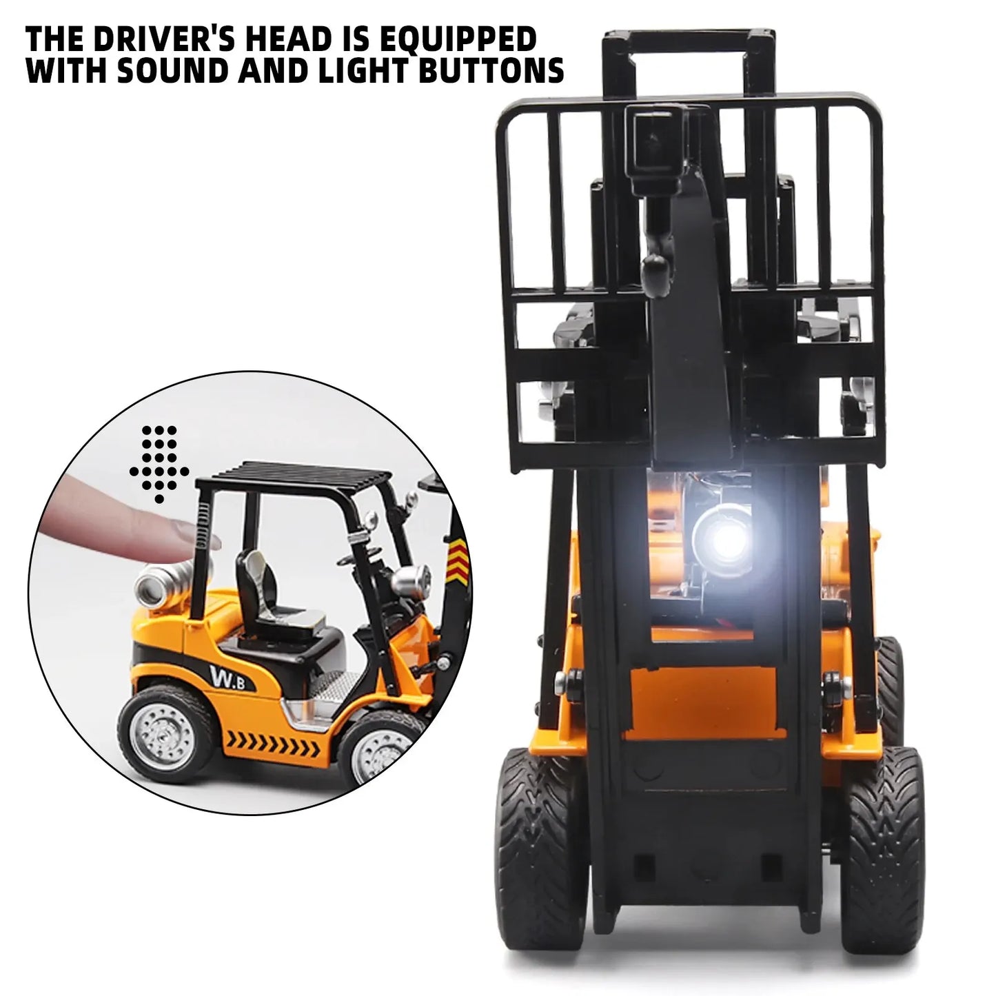 1:24 Scale Alloy Construction Forklift & Crane Toy Model with Retroactive Motion & Sound & Light Effects - Ideal for Kids' Play Leedoar