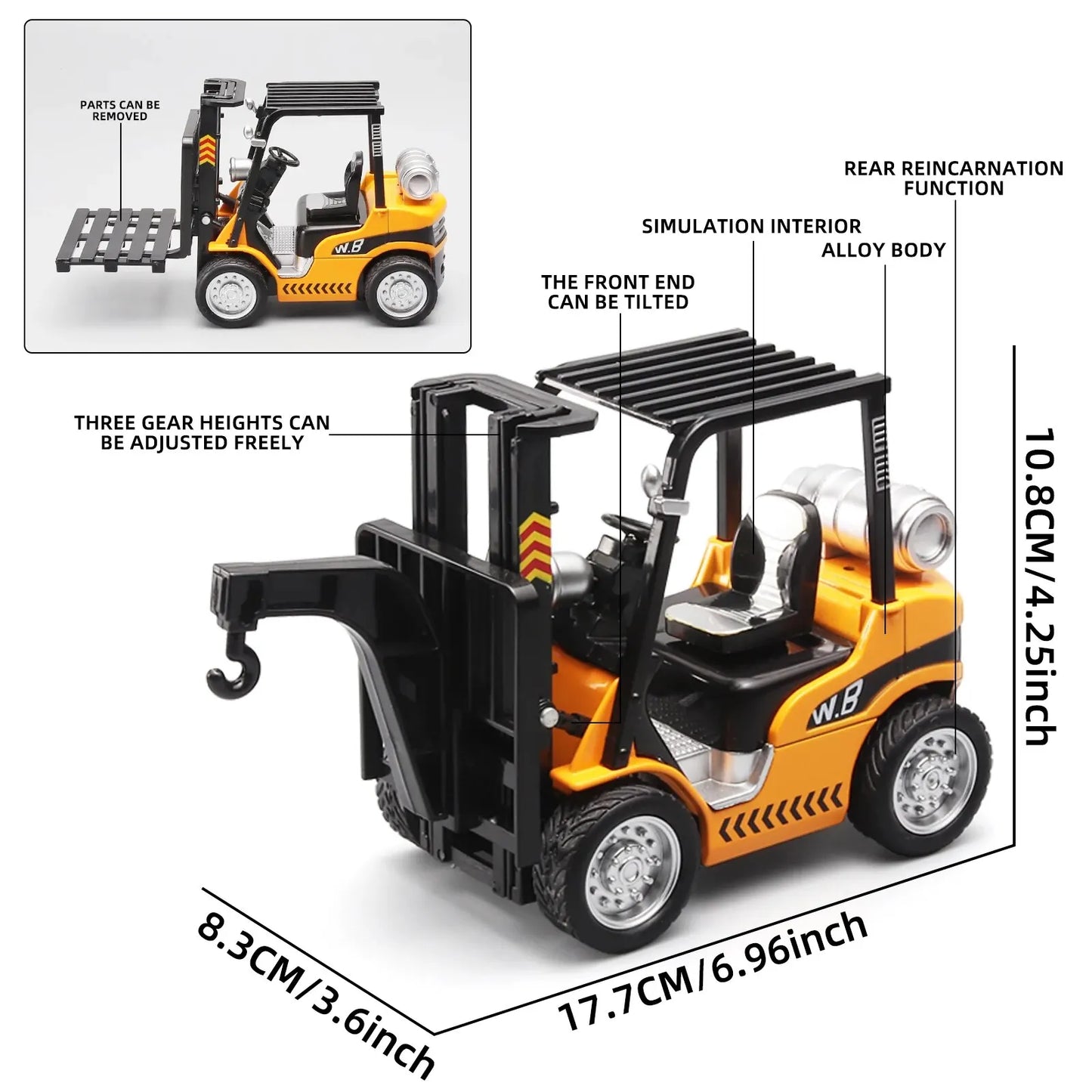 1:24 Scale Alloy Construction Forklift & Crane Toy Model with Retroactive Motion & Sound & Light Effects - Ideal for Kids' Play Leedoar