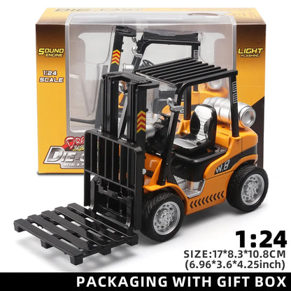 1:24 Scale Alloy Construction Forklift & Crane Toy Model with Retroactive Motion & Sound & Light Effects - Ideal for Kids' Play Leedoar