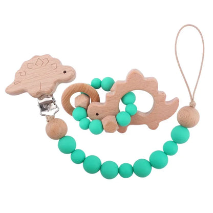 1-2pcs Baby Pacifier Clip Wooden Teethers Bracelet Set Cartoon Star Cloud Cat Silicone Beads Babies Teething Toy Anti-lost Chain