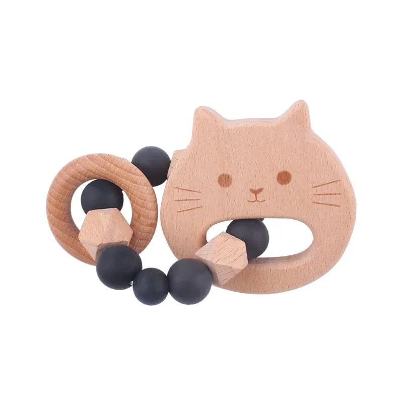 1-2pcs Baby Pacifier Clip Wooden Teethers Bracelet Set Cartoon Star Cloud Cat Silicone Beads Babies Teething Toy Anti-lost Chain