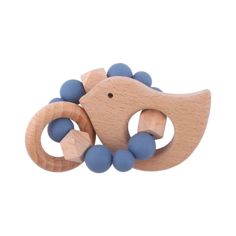 1-2pcs Baby Pacifier Clip Wooden Teethers Bracelet Set Cartoon Star Cloud Cat Silicone Beads Babies Teething Toy Anti-lost Chain