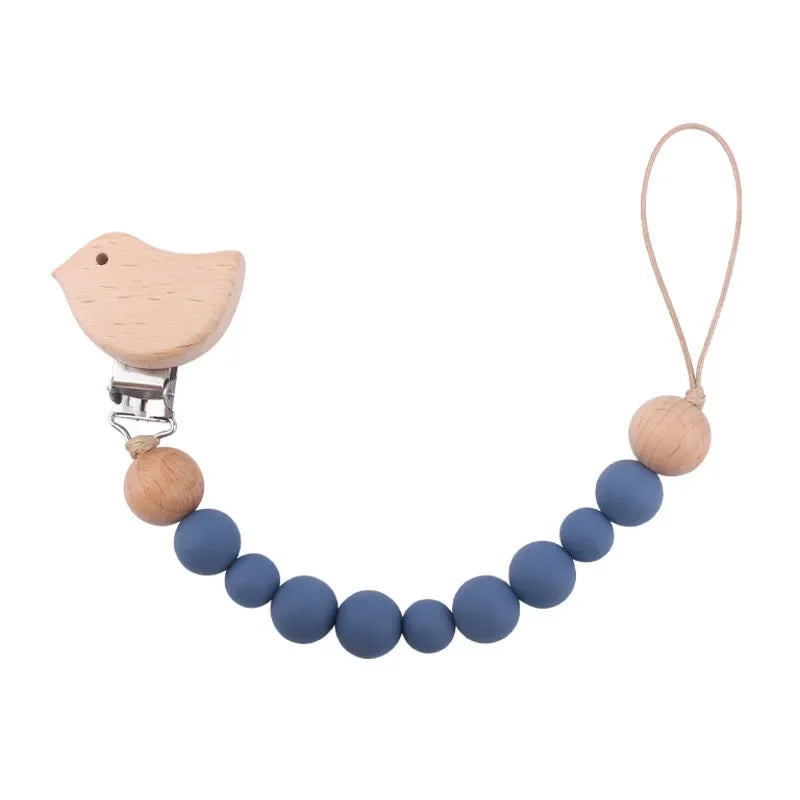 1-2pcs Baby Pacifier Clip Wooden Teethers Bracelet Set Cartoon Star Cloud Cat Silicone Beads Babies Teething Toy Anti-lost Chain