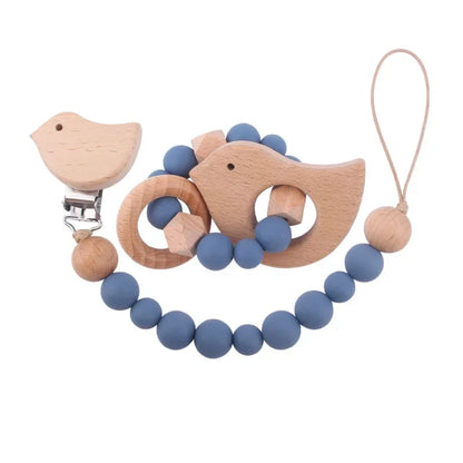 1-2pcs Baby Pacifier Clip Wooden Teethers Bracelet Set Cartoon Star Cloud Cat Silicone Beads Babies Teething Toy Anti-lost Chain