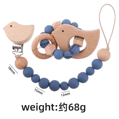 1-2pcs Baby Pacifier Clip Wooden Teethers Bracelet Set Cartoon Star Cloud Cat Silicone Beads Babies Teething Toy Anti-lost Chain