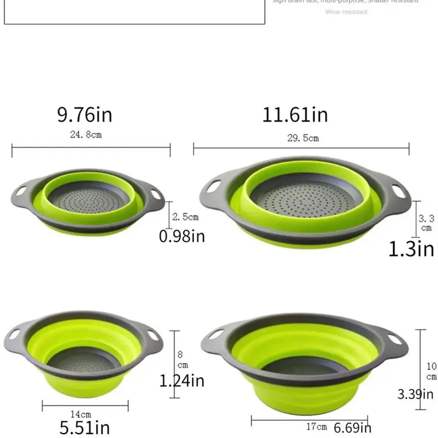 1/2pcs Silicone Round Folding Vegetable Fruits Washing Drain Basket Colander Strainer Collapsible Drainer Kitchen Tool Leedoar