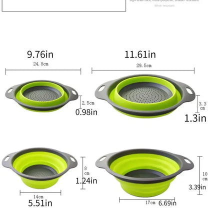 1/2pcs Silicone Round Folding Vegetable Fruits Washing Drain Basket Colander Strainer Collapsible Drainer Kitchen Tool Leedoar