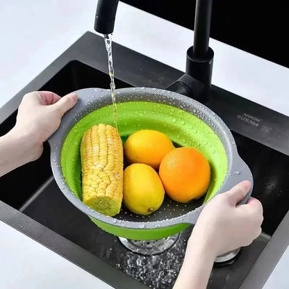 1/2pcs Silicone Round Folding Vegetable Fruits Washing Drain Basket Colander Strainer Collapsible Drainer Kitchen Tool Leedoar