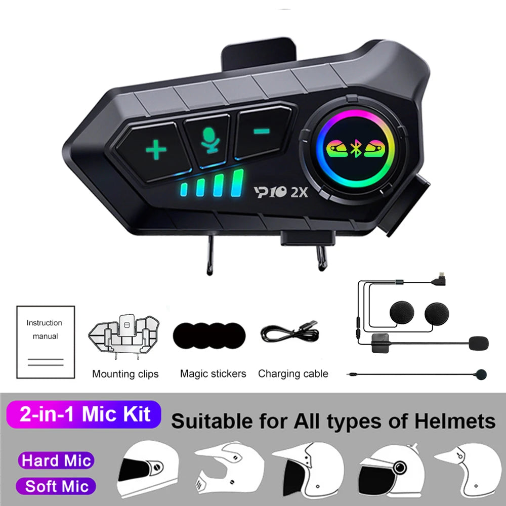 1/2x Music Interphone Bluetooth 5.3 Motorcycle Helmet Intercom Headset Waterproof 300m Intercomunicador Speaker Earphone Leedoar