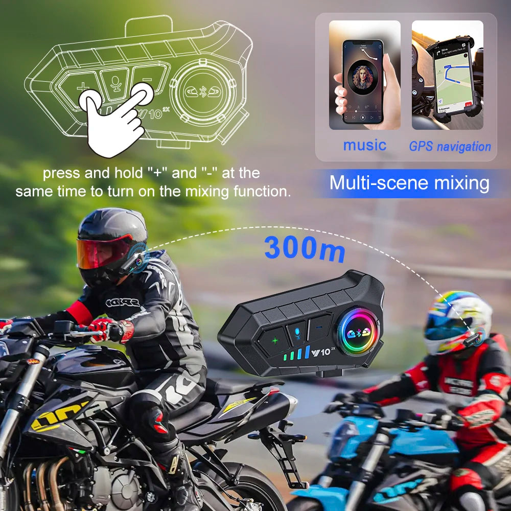 1/2x Music Interphone Bluetooth 5.3 Motorcycle Helmet Intercom Headset Waterproof 300m Intercomunicador Speaker Earphone Leedoar