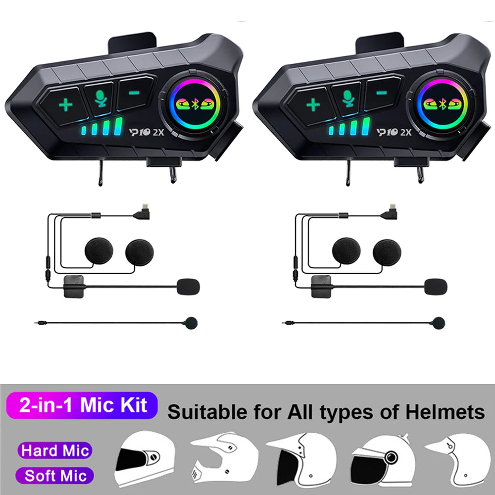 1/2x Music Interphone Bluetooth 5.3 Motorcycle Helmet Intercom Headset Waterproof 300m Intercomunicador Speaker Earphone Leedoar