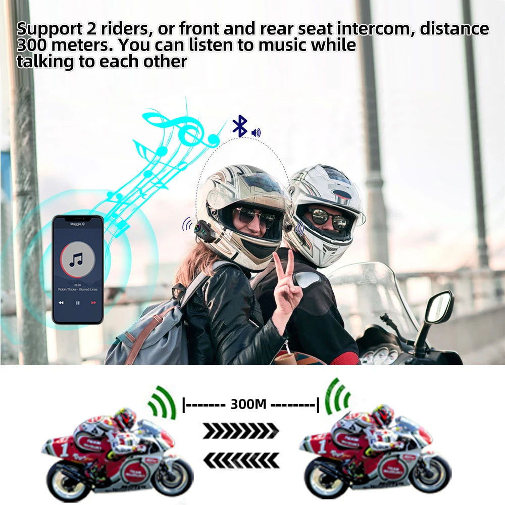 1/2x Music Interphone Bluetooth 5.3 Motorcycle Helmet Intercom Headset Waterproof 300m Intercomunicador Speaker Earphone Leedoar