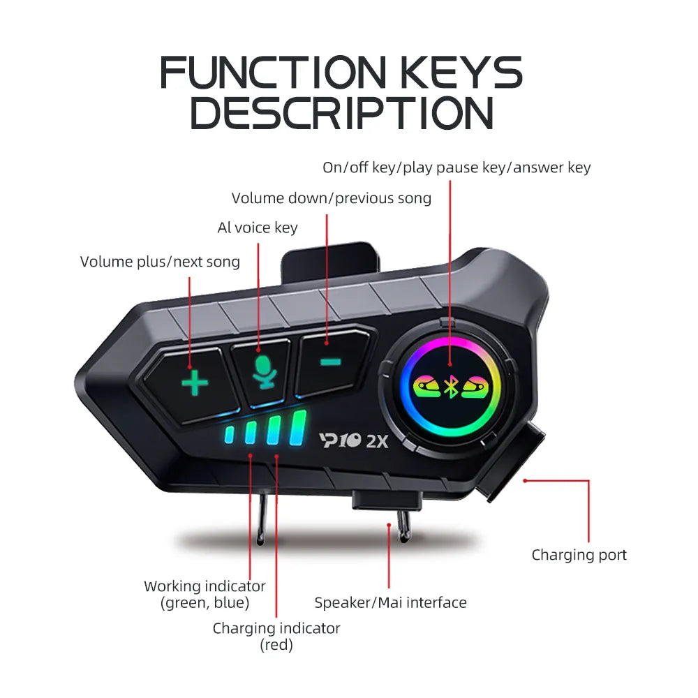 1/2x Music Interphone Bluetooth 5.3 Motorcycle Helmet Intercom Headset Waterproof 300m Intercomunicador Speaker Earphone Leedoar