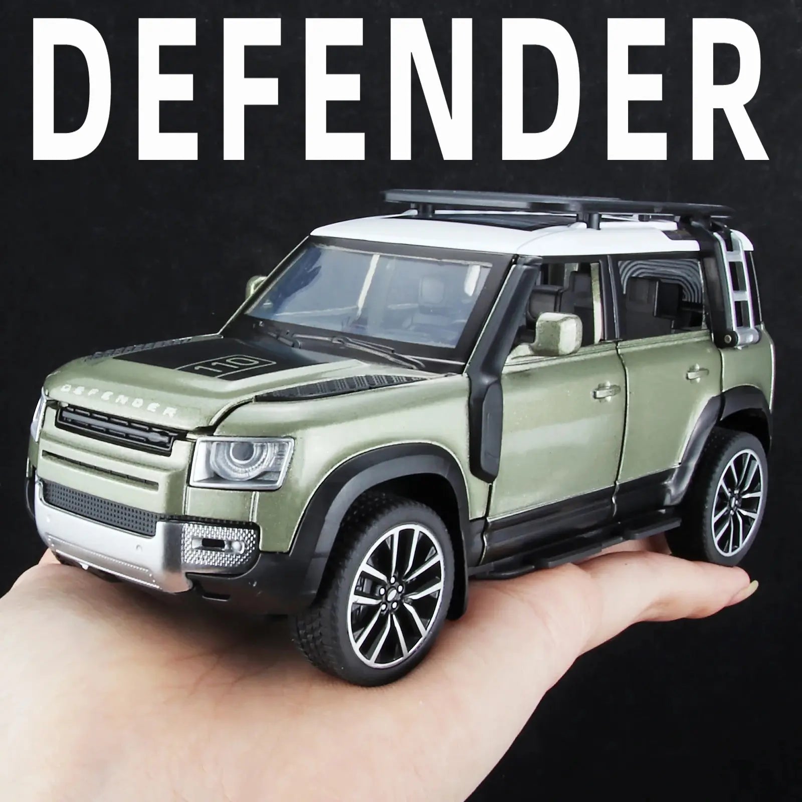 1/32 Diecast Model Car Pullback Vehicle Toy Collection for Land Rover New Defender 110, Gift, with Sound and Light Leedoar