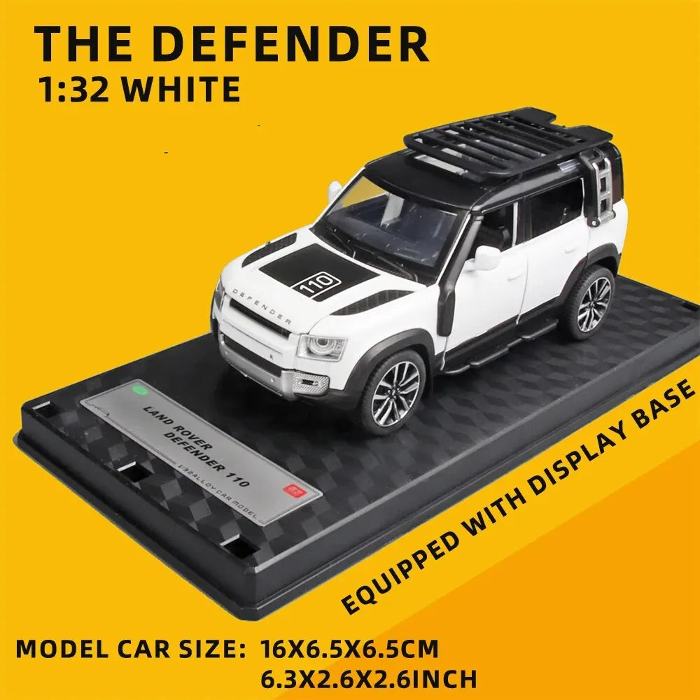 1/32 Diecast Model Car Pullback Vehicle Toy Collection for Land Rover New Defender 110, Gift, with Sound and Light Leedoar