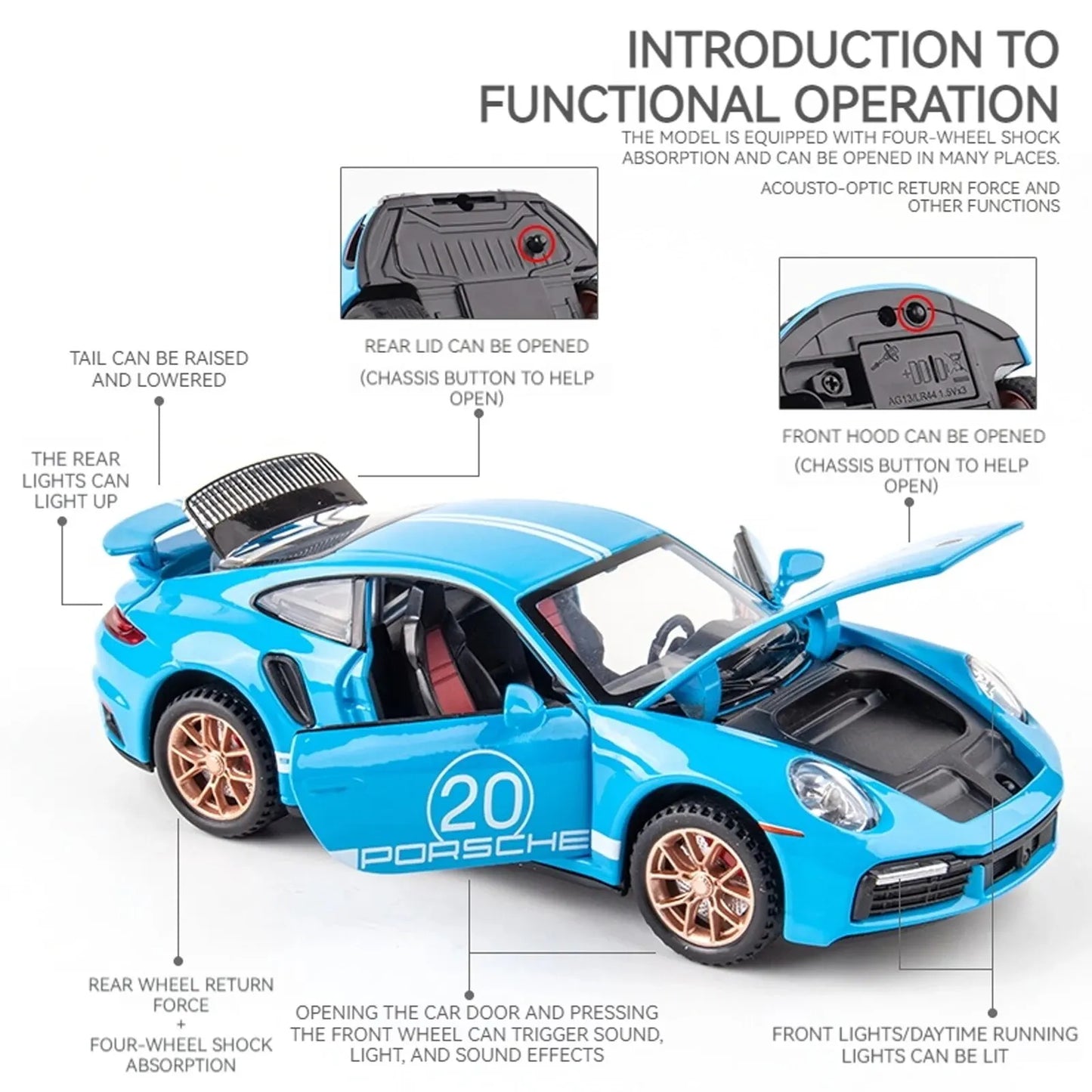 1:32 Porsche 911 GT3 RS Egghell White 1/32 Scale Diecast Metal Model Toy Sports Car Leedoar