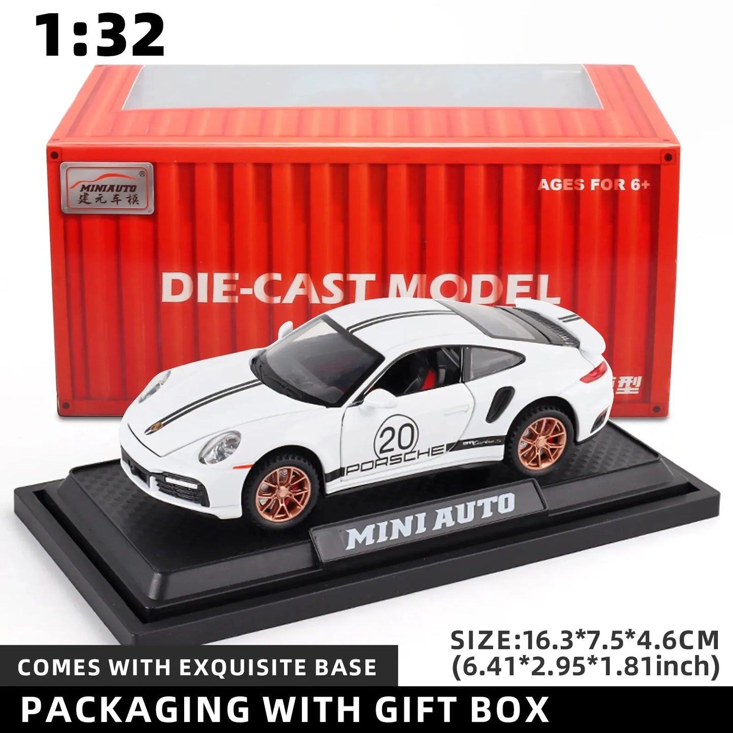 1:32 Porsche 911 GT3 RS Egghell White 1/32 Scale Diecast Metal Model Toy Sports Car Leedoar