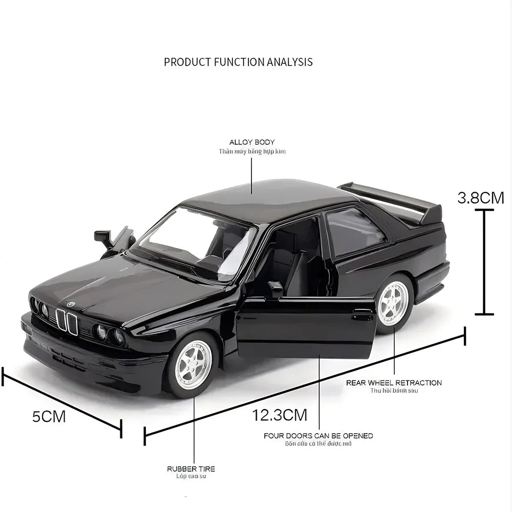 1/36 BMW M3 1987 Alloy Toys Car Model Metal Diecasts Toy Vehicles Authentic Exquisite Interior Pull Back 2 Door Opened Kids Gift Leedoar