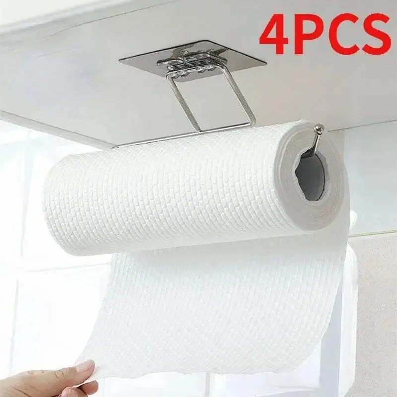 1/4PCS Kitchen Paper Holder Towel Storage Hook Toilet Paper Holder Towel Stand Storage Rack Tissue Holder Bathroom Organizer Leedoar