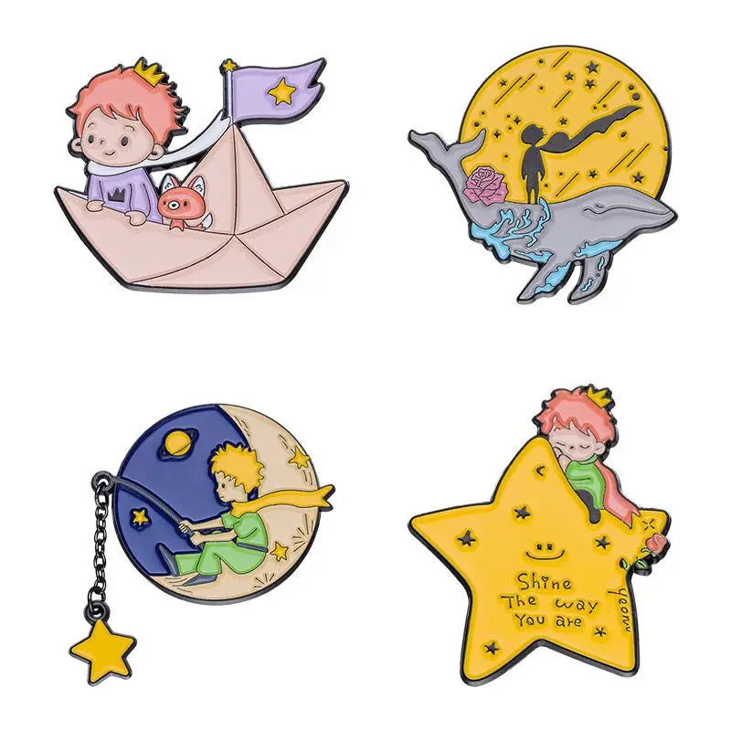 1-4 peças Bonito Desenho Animado Pequeno Príncipe Estrela Conto de Fadas Agulha de Peito Lua Lindo Emblema Rosa Decoração Universo 