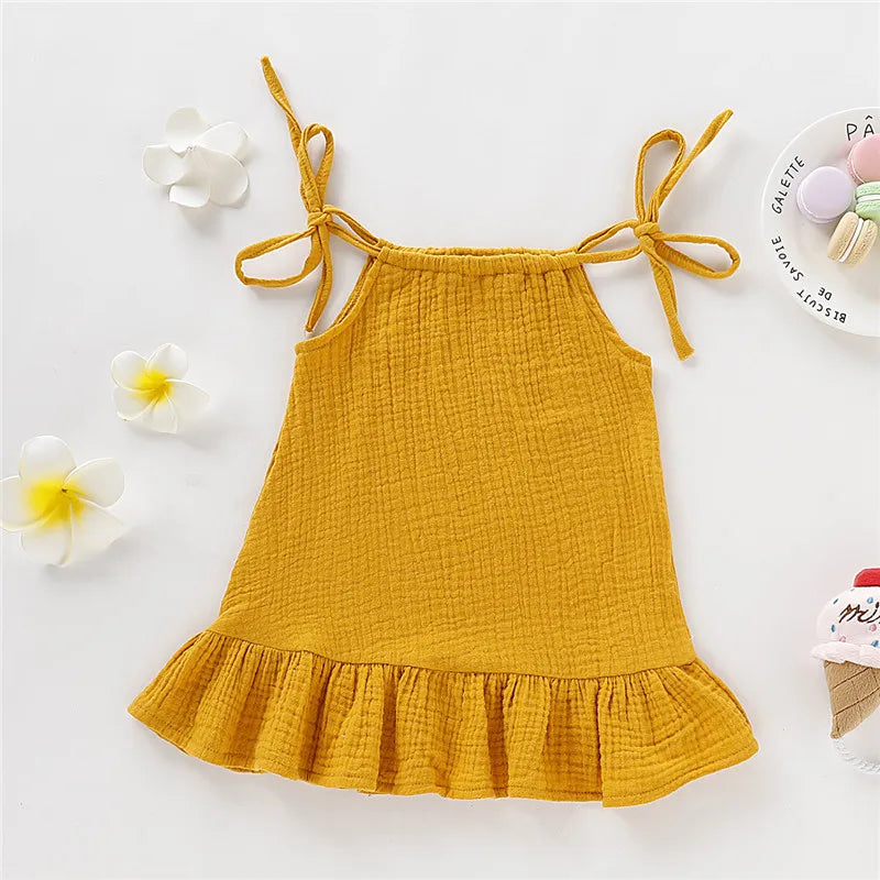 1-5 Years Old Kid Girl Summer Breathable Cotton Slip Dress Adjustable  Solid Color Halter Dress Toddler Girl Holiday Beachwea Leedoar