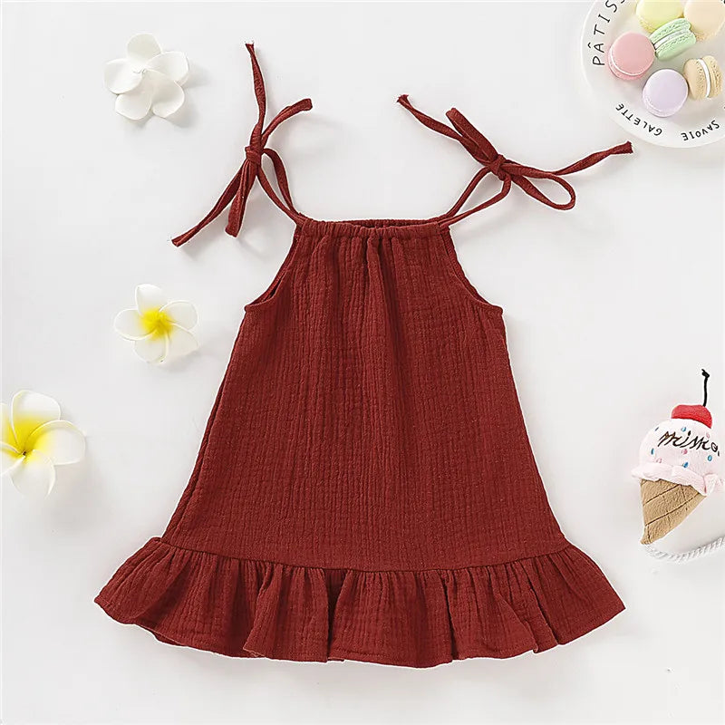 1-5 Years Old Kid Girl Summer Breathable Cotton Slip Dress Adjustable  Solid Color Halter Dress Toddler Girl Holiday Beachwea Leedoar