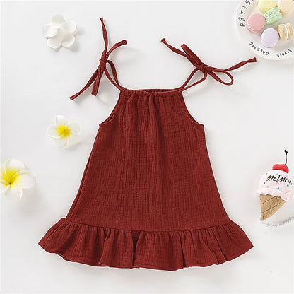 1-5 Years Old Kid Girl Summer Breathable Cotton Slip Dress Adjustable  Solid Color Halter Dress Toddler Girl Holiday Beachwea Leedoar