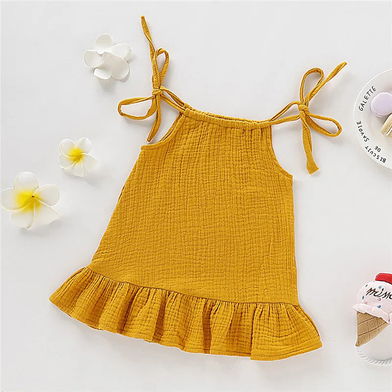 1-5 Years Old Kid Girl Summer Breathable Cotton Slip Dress Adjustable  Solid Color Halter Dress Toddler Girl Holiday Beachwea Leedoar