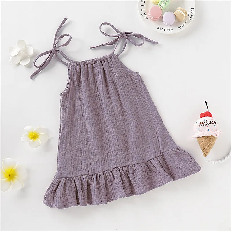 1-5 Years Old Kid Girl Summer Breathable Cotton Slip Dress Adjustable  Solid Color Halter Dress Toddler Girl Holiday Beachwea Leedoar