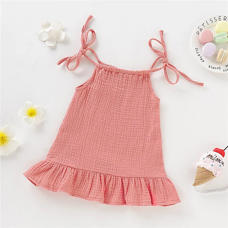 1-5 Years Old Kid Girl Summer Breathable Cotton Slip Dress Adjustable  Solid Color Halter Dress Toddler Girl Holiday Beachwea Leedoar