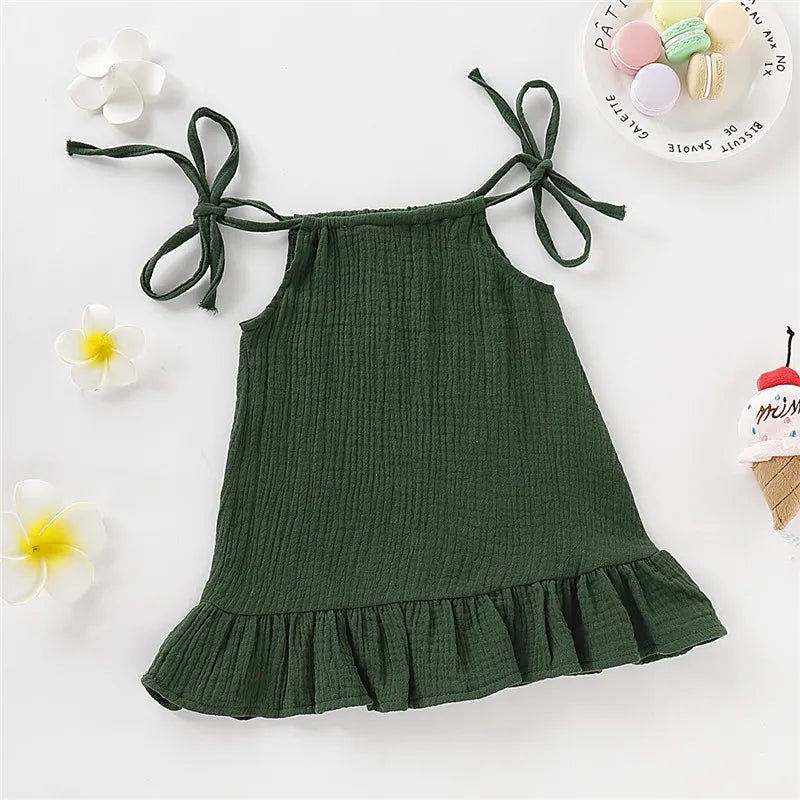 1-5 Years Old Kid Girl Summer Breathable Cotton Slip Dress Adjustable  Solid Color Halter Dress Toddler Girl Holiday Beachwea Leedoar