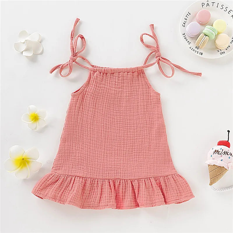 1-5 Years Old Kid Girl Summer Breathable Cotton Slip Dress Adjustable  Solid Color Halter Dress Toddler Girl Holiday Beachwea Leedoar