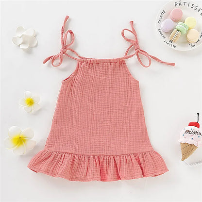 1-5 Years Old Kid Girl Summer Breathable Cotton Slip Dress Adjustable  Solid Color Halter Dress Toddler Girl Holiday Beachwea Leedoar