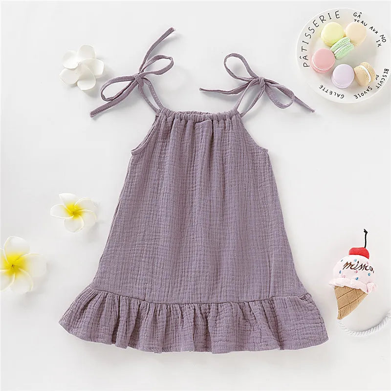 1-5 Years Old Kid Girl Summer Breathable Cotton Slip Dress Adjustable  Solid Color Halter Dress Toddler Girl Holiday Beachwea Leedoar