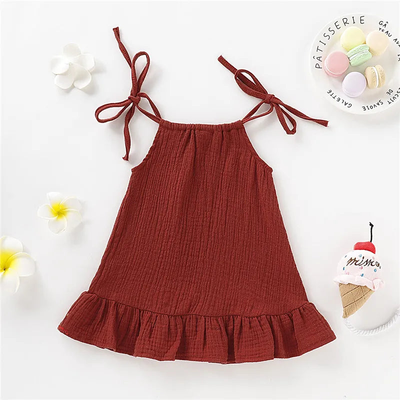 1-5 Years Old Kid Girl Summer Breathable Cotton Slip Dress Adjustable  Solid Color Halter Dress Toddler Girl Holiday Beachwea Leedoar