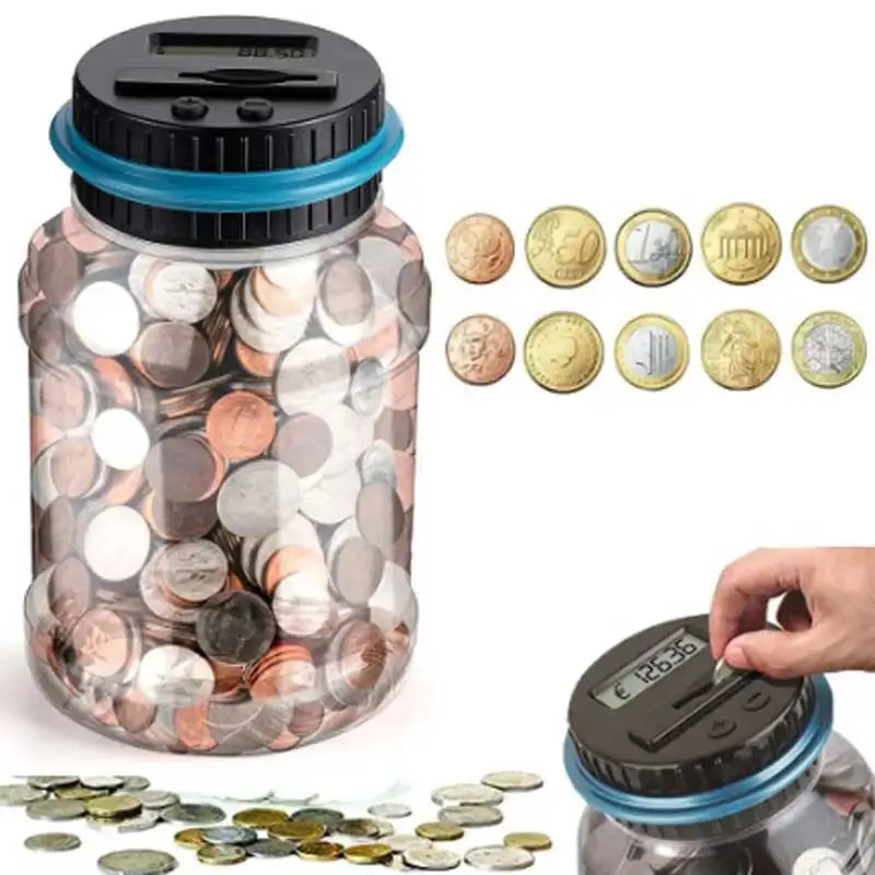 1.8L Coin Bucket Money Bank Large Capacity Transparent Saving Jar US Dollar Euro Pound Saving Jar Smart Counting Leedoar