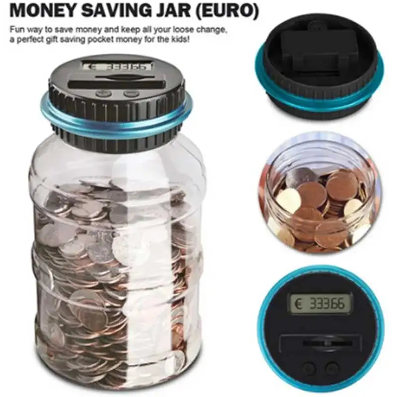 1.8L Coin Bucket Money Bank Large Capacity Transparent Saving Jar US Dollar Euro Pound Saving Jar Smart Counting Leedoar